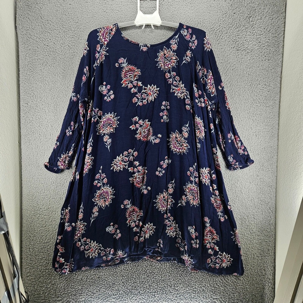 Old Navy‎ Tunic Dress Size XXL Floral Print Sheer Lined Navy Blue - XXL